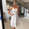 Bow shoulder embroidery hollow out mid dress