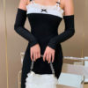 Bowknot Long Sleeves Cotton Sexy Slim Fit Bodycon Dresses