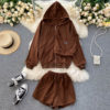 Casual Hooded Cardigan Outwear And Short Vest And High Waist Wide Leg Short Pants Set - Image 2