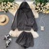 Casual Hooded Cardigan Outwear And Short Vest And High Waist Wide Leg Short Pants Set - Image 3