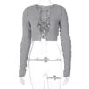 Casual Tie Up Solid Color Long Sleeve Crop Top - Image 4