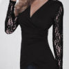 Diagonally-Cut Casual Blouse Long Lace Sleeves - Image 3