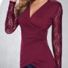 Diagonally-Cut Casual Blouse Long Lace Sleeves