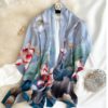 Elegant Lotus Floral Print 100% Silk Scarf - Image 2