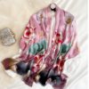 Elegant Lotus Floral Print 100% Silk Scarf - Image 3