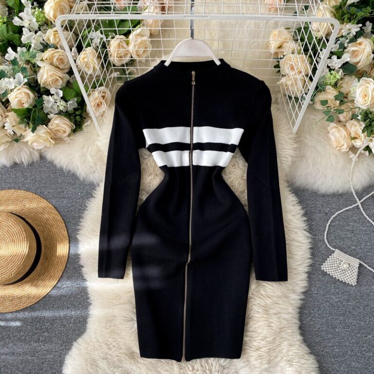 Fashion Striped Elastic Slim Pencil Body Con Dress