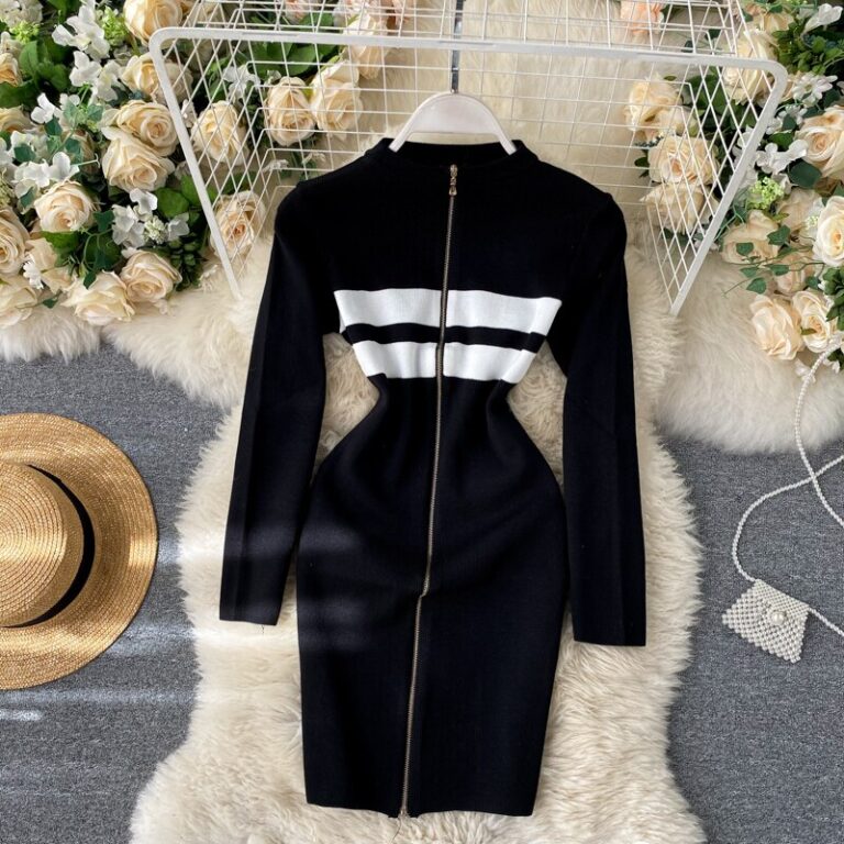 Fashion Striped Elastic Slim Pencil Body Con Dress - Image 2