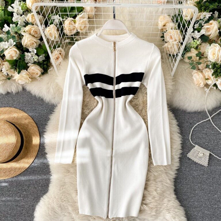 Fashion Striped Elastic Slim Pencil Body Con Dress - Image 3