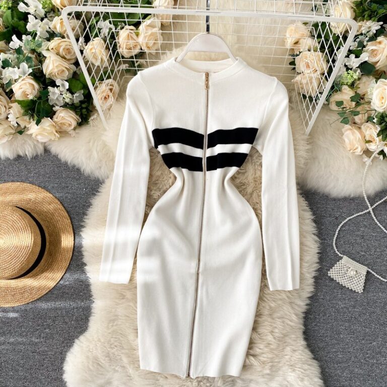 Fashion Striped Elastic Slim Pencil Body Con Dress - Image 4