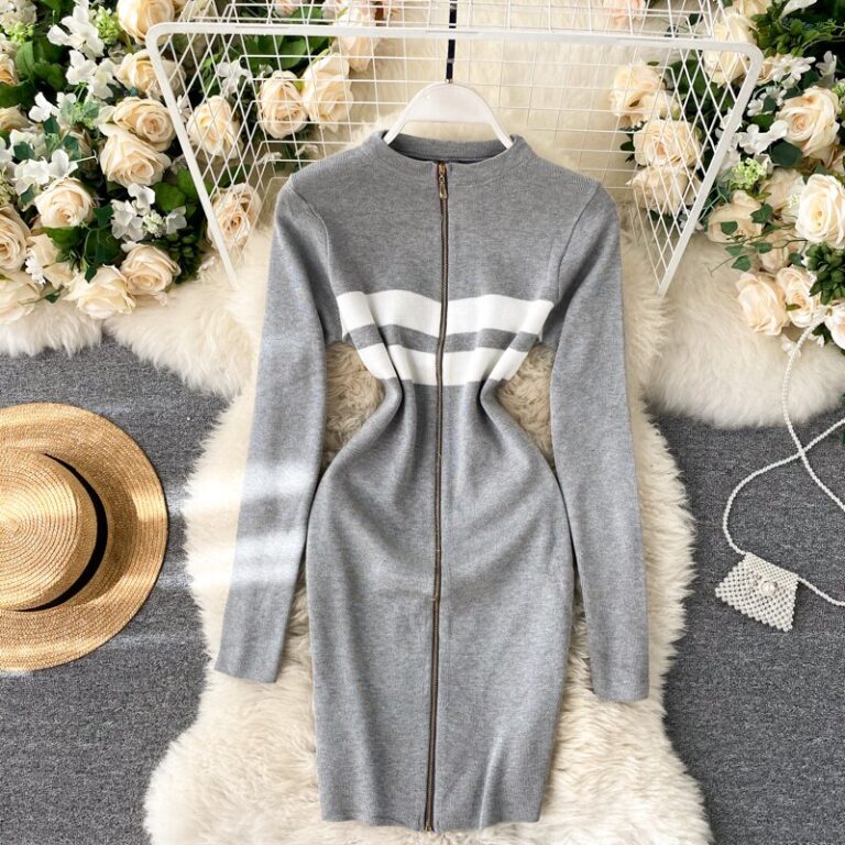 Fashion Striped Elastic Slim Pencil Body Con Dress - Image 6
