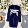 Fashion Striped Elastic Slim Pencil Body Con Dress - Image 7