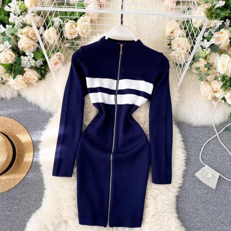 Fashion Striped Elastic Slim Pencil Body Con Dress - Image 7