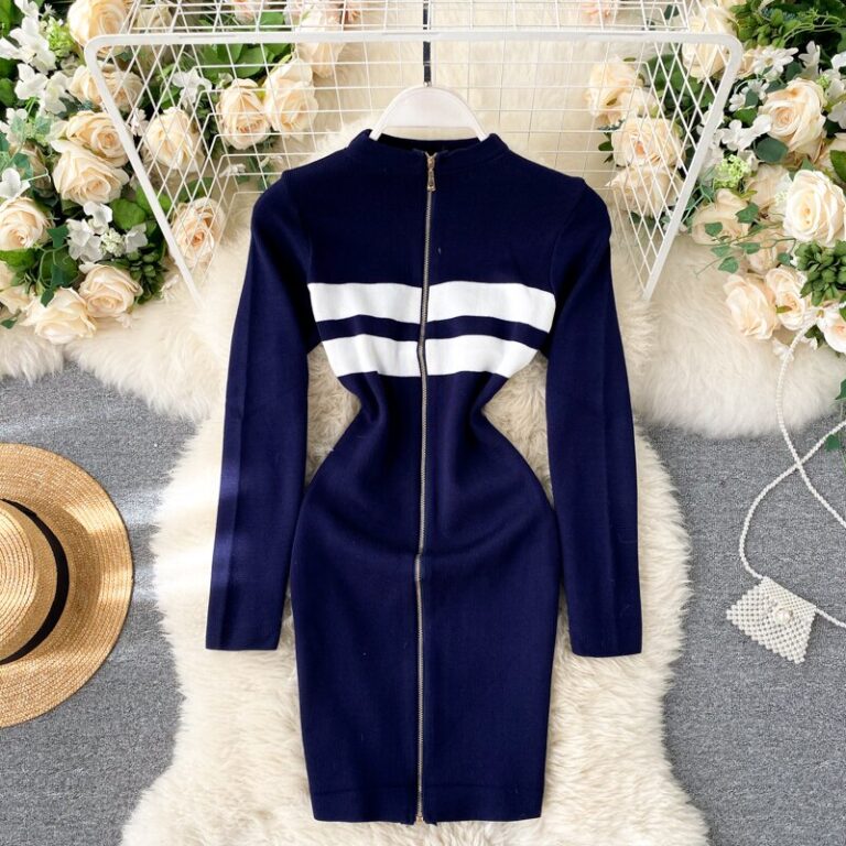Fashion Striped Elastic Slim Pencil Body Con Dress - Image 8