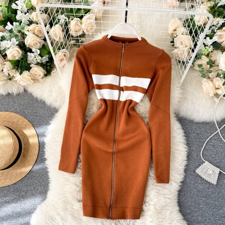 Fashion Striped Elastic Slim Pencil Body Con Dress - Image 9