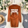 Fashion Striped Elastic Slim Pencil Body Con Dress - Image 10
