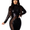 Jewel Neck Sequins Long Sleeves Polyester Sexy Bodycon Dress