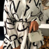 Letters Lapels Collar Buttons Long Sleeves Polyester Print Stretch Shirt Midi Dresses - Image 2