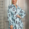 Letters Lapels Collar Buttons Long Sleeves Polyester Print Stretch Shirt Midi Dresses