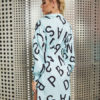 Letters Lapels Collar Buttons Long Sleeves Polyester Print Stretch Shirt Midi Dresses - Image 4