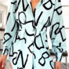 Letters Lapels Collar Buttons Long Sleeves Polyester Print Stretch Shirt Midi Dresses - Image 5