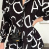 Letters Lapels Collar Buttons Long Sleeves Polyester Print Stretch Shirt Midi Dresses - Image 9