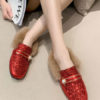 Loafers PU Leather Round Toe Pearls Flat Heel Shoes