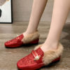 Loafers PU Leather Round Toe Pearls Flat Heel Shoes - Image 2