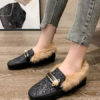 Loafers PU Leather Round Toe Pearls Flat Heel Shoes - Image 5