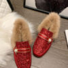 Loafers PU Leather Round Toe Pearls Flat Heel Shoes - Image 8