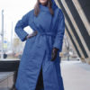 Long Pockets Lace Up Long Sleeves Casual Hooded Coat Outerwear