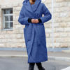 Long Pockets Lace Up Long Sleeves Casual Hooded Coat Outerwear - Image 4