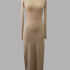 Long Sleeves Jewel Neck Irregular Polyester Floor Length Split Maxi Dresses - Image 3