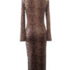 Long Sleeves Leopard Print High Collar Polyester Floor Length Maxi Dresses - Image 3
