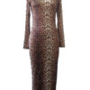Long Sleeves Leopard Print High Collar Polyester Floor Length Maxi Dresses - Image 4