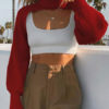Long Sleeves Turn Collar Acrylic Sweaters - Image 8