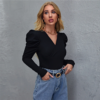 Rib-Knitted Solid Elegant T-shirts