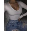 Sexy U Neck Solid Color Long Sleeve Bodysuit Top - Image 2