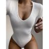 Sexy U Neck Solid Color Long Sleeve Bodysuit Top - Image 3