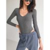 Sexy U Neck Solid Color Long Sleeve Bodysuit Top - Image 11