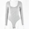 Sexy U Neck Solid Color Long Sleeve Bodysuit Top - Image 13