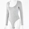 Sexy U Neck Solid Color Long Sleeve Bodysuit Top - Image 14