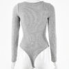 Sexy U Neck Solid Color Long Sleeve Bodysuit Top - Image 15