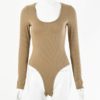 Sexy U Neck Solid Color Long Sleeve Bodysuit Top - Image 16