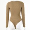 Sexy U Neck Solid Color Long Sleeve Bodysuit Top - Image 18
