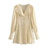 Solid V Neck Elegant Ruffles Pleated Dress - Image 2