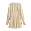 Solid V Neck Elegant Ruffles Pleated Dress - Image 3