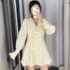 Solid V Neck Elegant Ruffles Pleated Dress