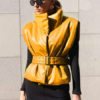 Stand Collar Sleeveless Leather Vest Jacket - Image 3