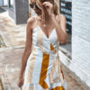 Straps Neck Stripes Polyester Short Beach Dress