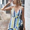 Straps Neck Stripes Polyester Short Beach Dress - Image 5